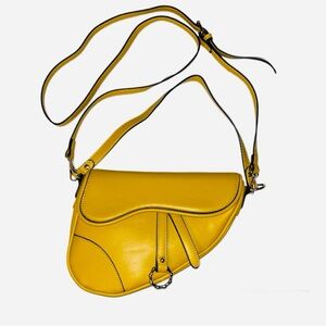 Mustard Yellow Saddle Crossbody Bag Faux Leather